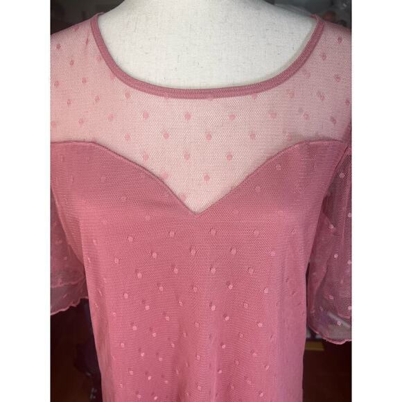 Emma & Olive Swiss Dot Mesh Overlay Top Sweetheart Neck Bell Sleeve Pink size XL - Picture 5 of 11